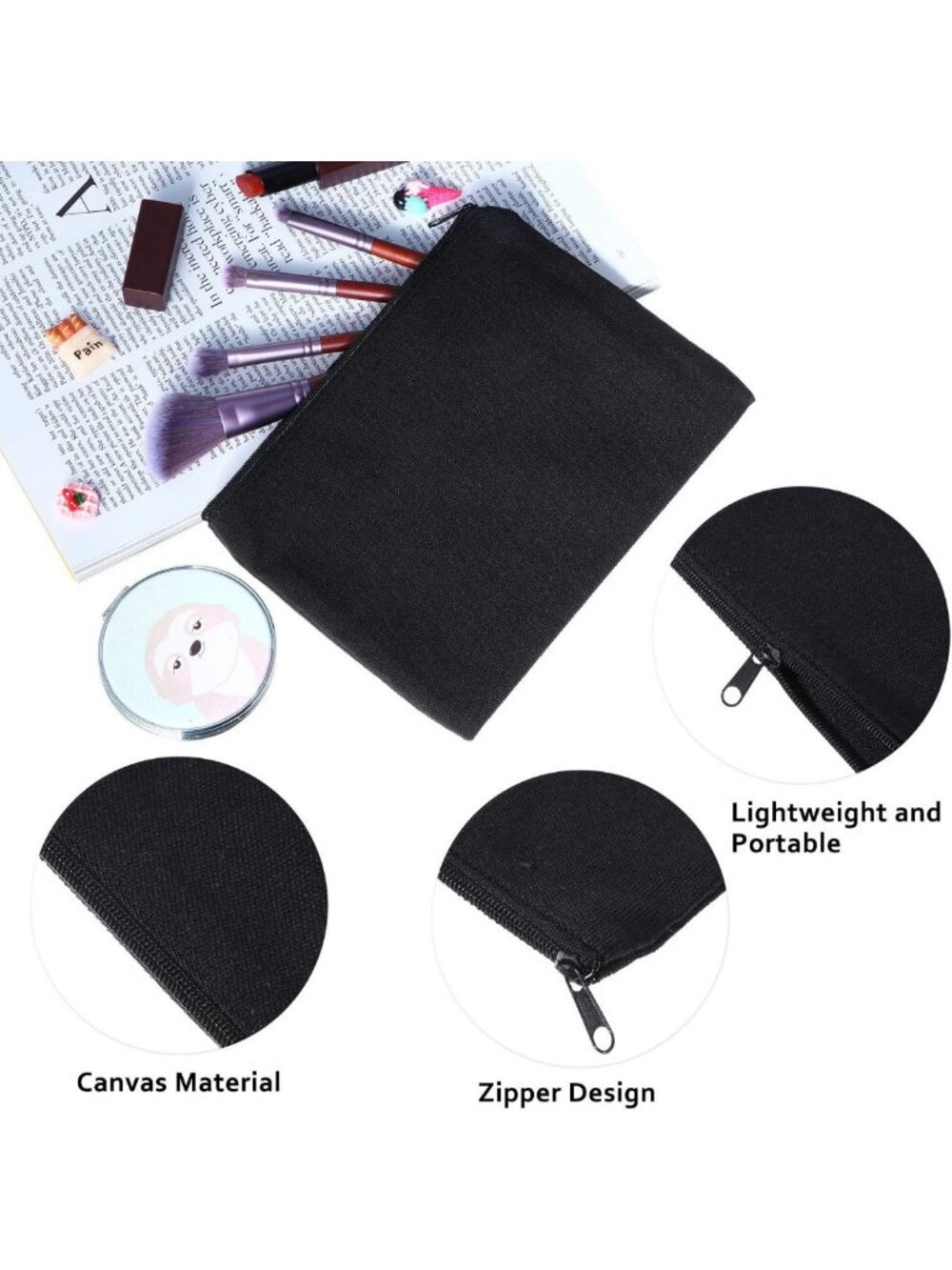 16 Pcs Black Canvas Zipper Pouch Set - Large Pencil Bags for School & Crafting - Picture 4 of 6